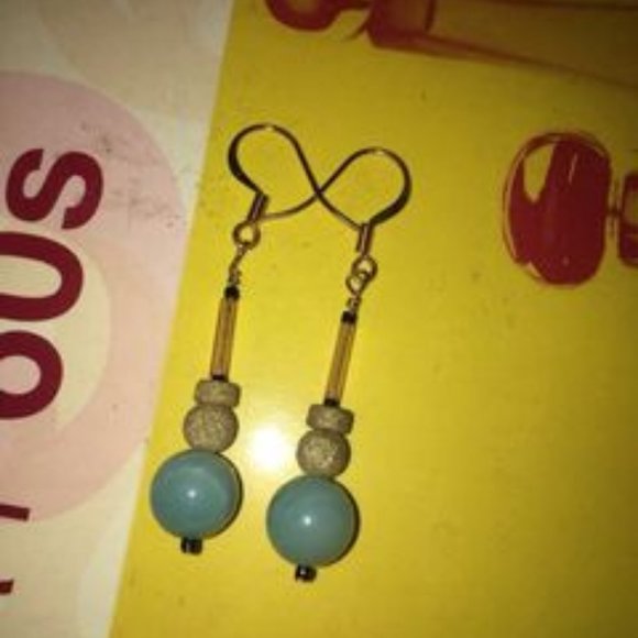 Peachy Keane Jewelry - Libra earrings- vintage glass beads, goldfill beads, and amazonite- semiprecious